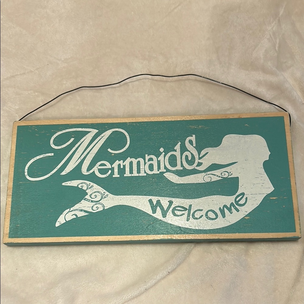 Teal and White Mermaid Welcome Sign